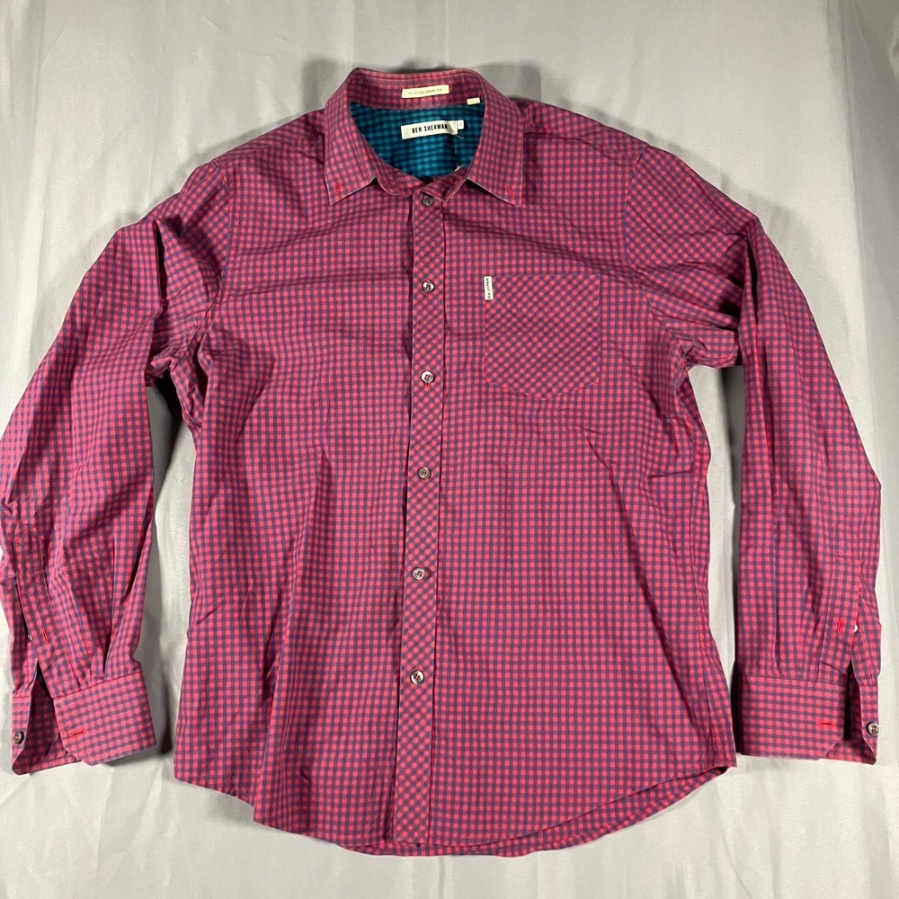 Ben Sherman Original‎ Gingham Mens Size L Red Blue Gingham Button Down Shirt